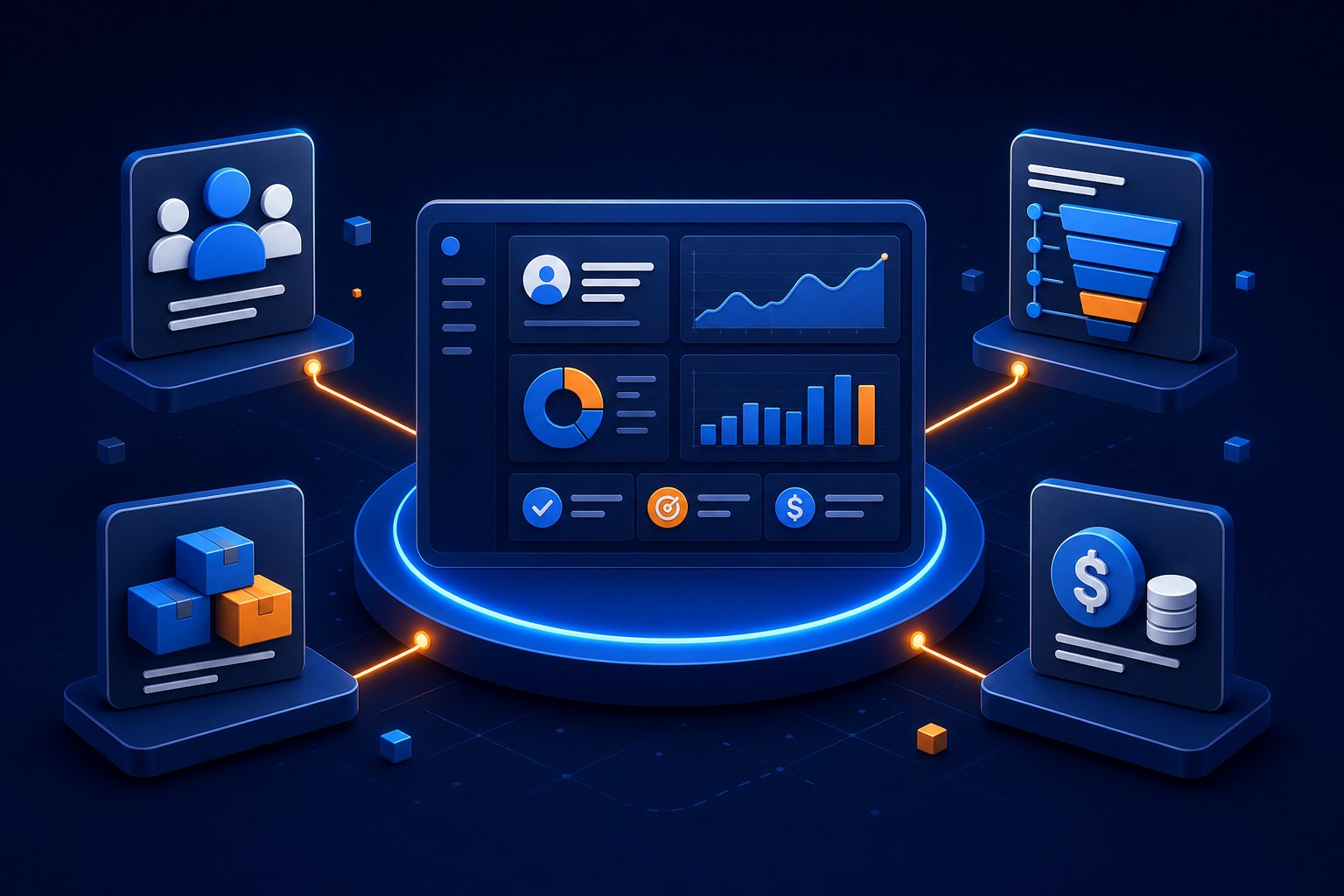 SaaS, CRM & ERP Implementation technology service illustration